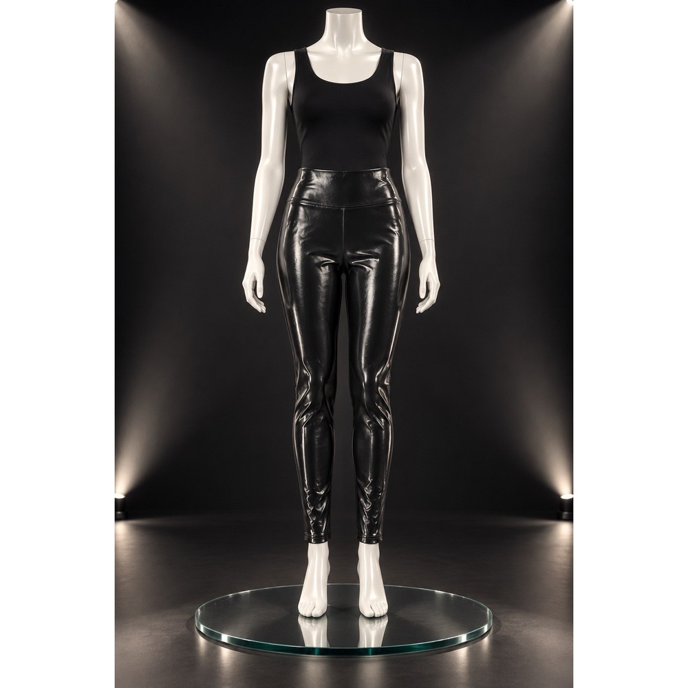 Hot Kiss Black Faux Leather Leggings Women Size L Shiny Stretch Y2K UMW408BLK